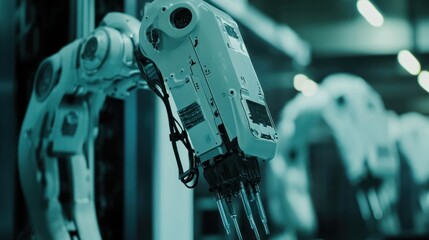 Close-up of robotics in industry, highlighting advanced technology and innovation in a modern factory