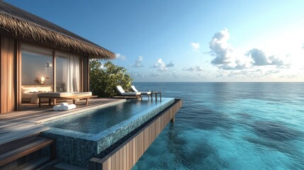 Fototapeta premium A luxury overwater villa with a private pool and sun deck in the Maldives.
