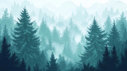 Serene forest panorama with majestic pines and spruces. Perfect for a serene backdrop or nature-themed banner.