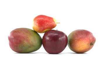 Fresh mango, pear and apple over white background