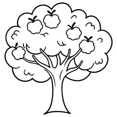 an apple tree outline coloring book page line art drawing