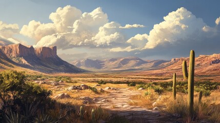 Stunning Texas desert landscape illustration for print or decor purposes.