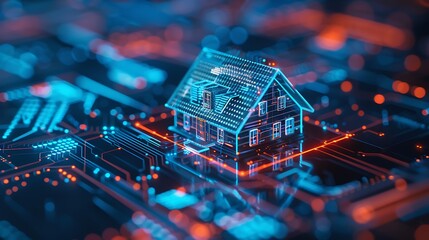 Smart Home Theme, Technology Concept, Modern Living, Blurred Background, Blue Hue