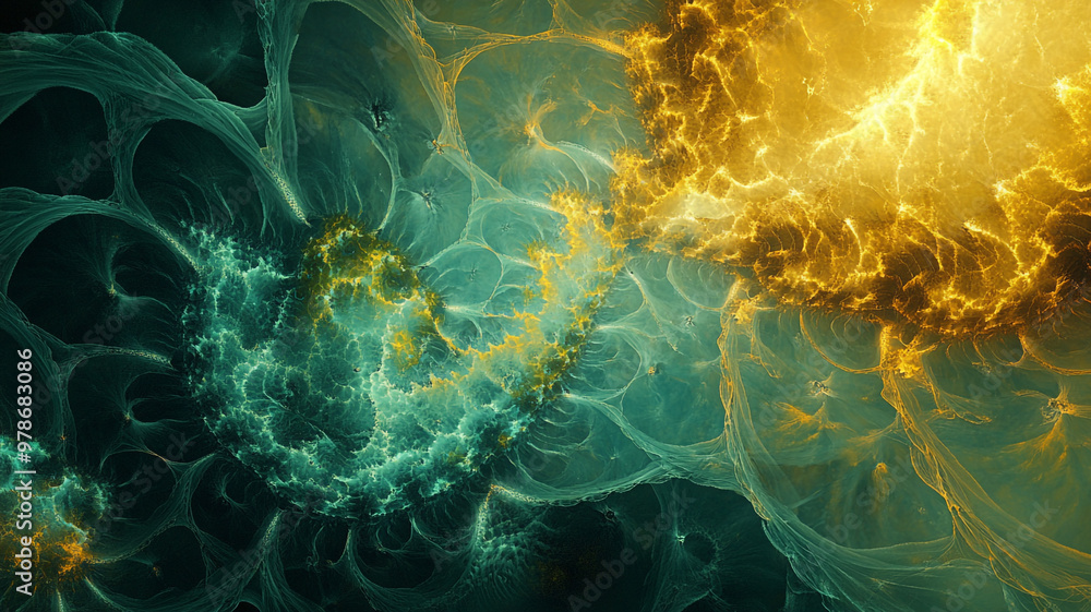 Poster vibrant abstract fractal patterns resembling cosmic energy bursts in a colorful background