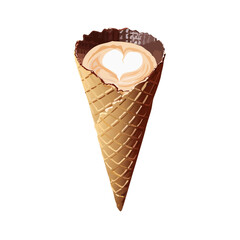 Ice Cream Waffle Cone (cream, cocoa, coffee) With A Heart