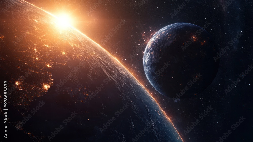 Wall mural exoplanet discovery missions, ai-driven algorithms identifying potential habitable zones around dist