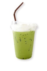 Iced green tea on white background