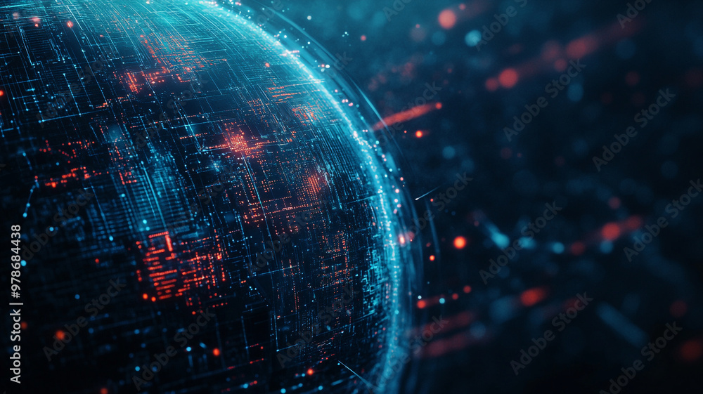 Poster a futuristic digital representation of earth highlighting data and technology in a cosmic setting