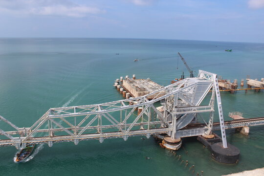 Rameswaram, Pamban Bridge, Beach, Island, Landscape, Beautiful, Ocean, Sea, Nature, View, Water, Background, Boat. Ship, Bridge