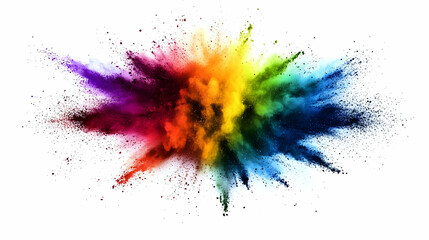 Fototapeta premium A Vibrant Rainbow Explosion of Color Dust Suspended in Air Against a White Background