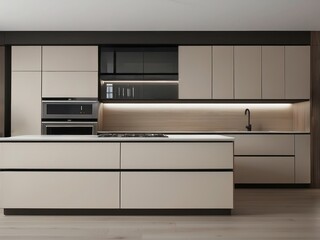 Fototapeta premium Modern Kitchen with White Cabinets and Stainless Steel Appliances
