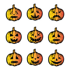 Set Halloween pumpkin with angry face expression.