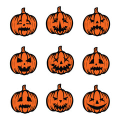 Set Halloween pumpkin with angry face expression.