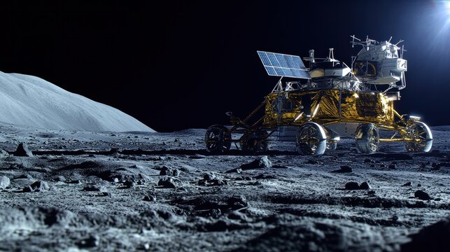 Lunar surface technology, solar-powered equipment and autonomous robots constructing research stations, innovative and forward-thinking approach