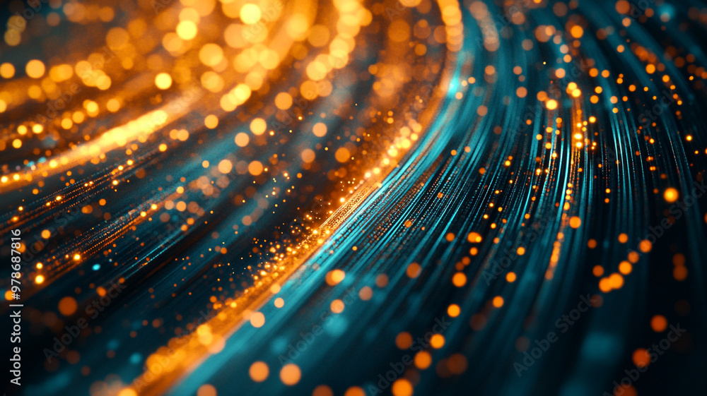 Poster abstract light trails in orange and blue colors creating a dynamic pattern at night