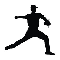 Baseball Player Silhouette in vector illustration. Baseball Player icon, vector.