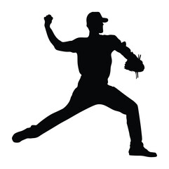 Baseball Player Silhouette in vector illustration. Baseball Player icon, vector.