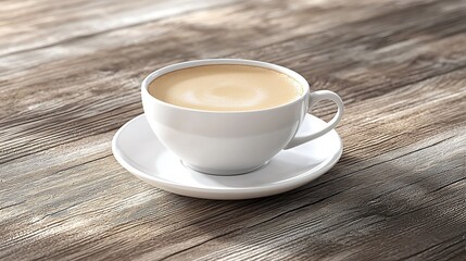 Obraz premium Cup of Coffee with Saucer on Pine Wooden Table : Generative AI