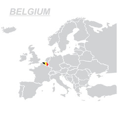 Map Europe with Belgium map with flag