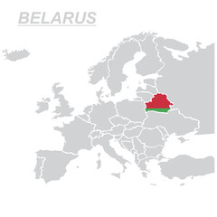 Fototapeta premium EUROPE MAP WITH BELARUS FLAG VECTOR