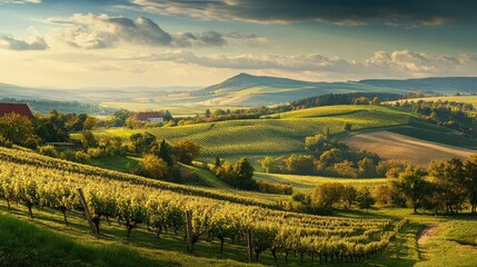 Obraz premium A scenic view of the Moravian vineyards in the Czech Republic famous wine region.