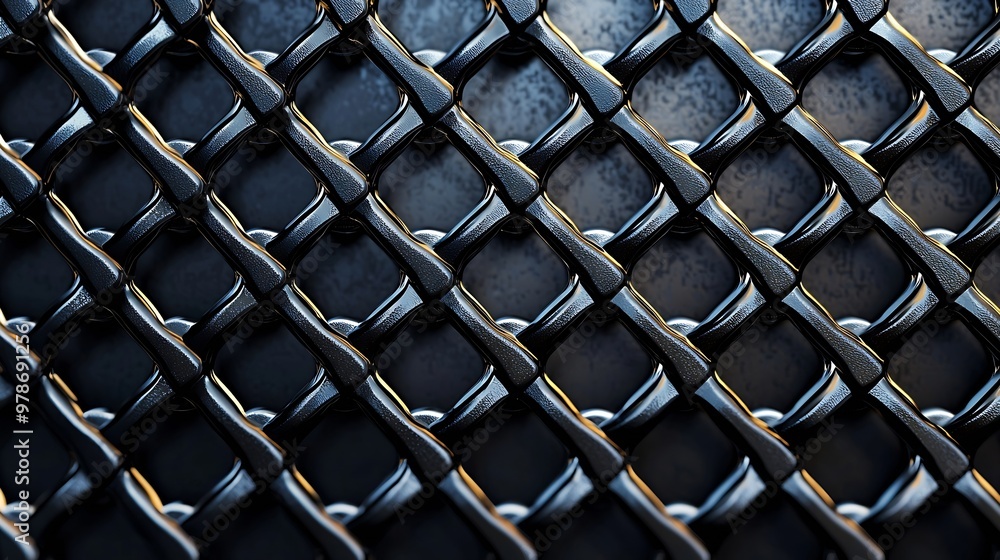 Poster Abstract Seamless Vector Chainlink Pattern on Dark Gray Background : Generative AI