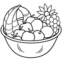 basket full of fruits outline coloring book page line art drawing