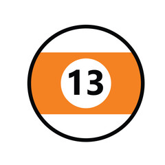 Billiard balls. Pool ball with the number 13. Flat vector illustration isolated on white background.
