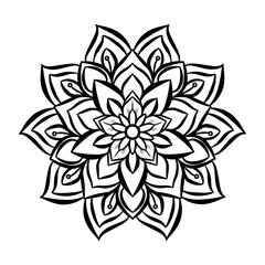 Simple and easy mandala design for coloring pages , ethnic round ornament, white background, Flower Mandala coloring book