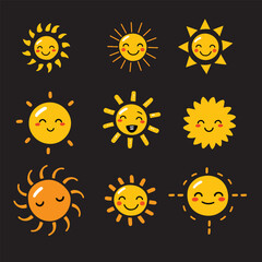 Sun icon clipart bundle, Summer Sun cute face sublimation, sun Sunset Sunrise