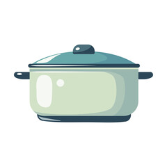 Pot. White enamel pan. Kitchenware. Vector illustration isolated on white background.