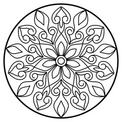 Simple and easy mandala design for coloring pages , ethnic round ornament, white background, Flower Mandala coloring book