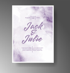 Wedding card invitation template with hand painted watercolor splash