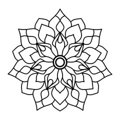 Simple and easy mandala design for coloring pages , ethnic round ornament, white background, Flower Mandala coloring book