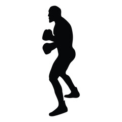 Silhouette of male boxing player in isolate on a white background. Vector illustration.