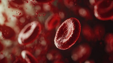 Close-up illustration of human red blood cells, showcasing their unique shape and rich red color, highlighting biological functions.