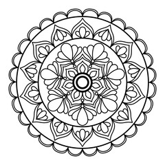 Simple and easy mandala design for coloring pages , ethnic round ornament, white background, Flower Mandala coloring book