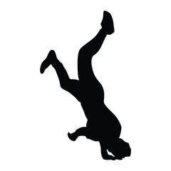 Men silhouette Brakedance in  White background. Street dance. Pose. A man is dancing hip hop. Hold your body. 