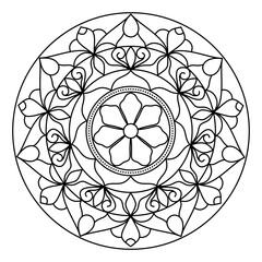 Simple and easy mandala design for coloring pages , ethnic round ornament, white background, Flower Mandala coloring book