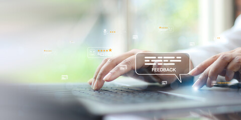 Feedback concept, user comment rating online, writing feedback reviews, and reputation management...