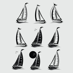 Set of Sailing boat silhouette logo design