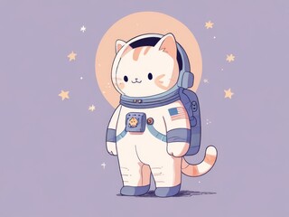 Illustration of Cute Astronaut Cat Float in Space