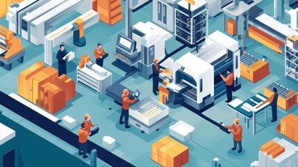 Obraz premium Overview of manufacturing workers in action, integrating advanced technology in their processes, modern industrial setting