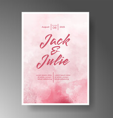 Wedding card invitation template with hand painted watercolor splash