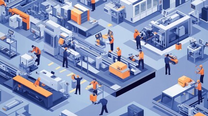 Obraz premium Overview of manufacturing workers in action, integrating advanced technology in their processes, modern industrial setting