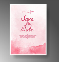 Wedding card invitation template with hand painted watercolor splash