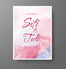 Wedding card invitation template with hand painted watercolor splash