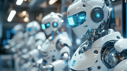 Fototapeta premium Scene of robotics in industry, integration of automation with human expertise, emphasis on efficiency and precision