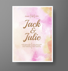 Wedding card invitation template with hand painted watercolor splash