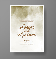 Wedding card invitation template with hand painted watercolor splash